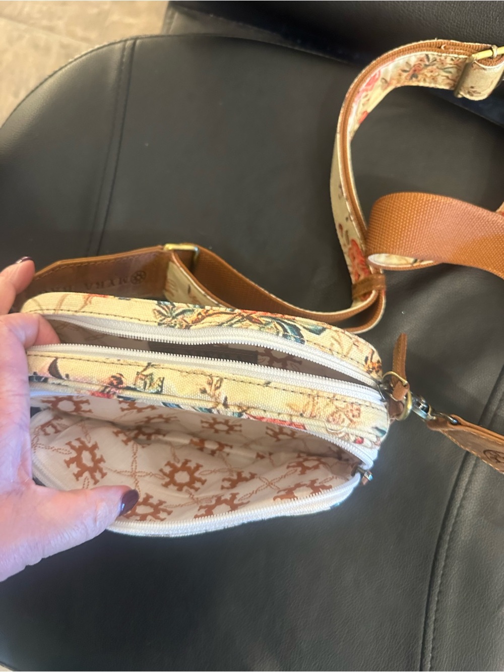 Myra Bag Floral Canvas Crossbody in Cream with Blue and Pink Accents - Picture 2 of 3